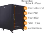 IT-BUDGET 19 inch Tinklo spintelė SRK pilnas komplektas 12U 600x800 mm stiklo/plieno durelės, 4 aktyvūs ventiliatoriai, PDU, lentynos, surinkta, juoda 99ITB19SRK1268GSM