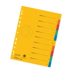 Herlitz A4 padidinto formato kartoniniai skirtukai, 10 dalių, tu&scaron;ti skirtukai, 5 spalvos, manilos perdirbto kartono, perforuoti su organizacine spauda 300006188