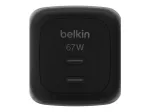 Greičio įkroviklis AC patalpoms Belkin WCH020kqBK, 2&times; USB-C, universali suderinamumas, apsauga nuo vir&scaron;įtampių, juodas