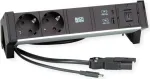 Maitinimo modulis Bachmann DESK2 ALU BLACK &ndash; stalinis lizdų blokas su 2x CEE7/3 ki&scaron;tukiniais lizdais, 1,0 m kabeliu, 1x USB įkrovikliu 22W