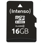 Intenso 16GB MicroSDHC Class 4 atminties kortelė su SD adapteriu, iki 21 MB/s skaitymo greitis, juoda