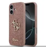 Guess PU su fiksuotu blizgiu 4G metaliniu logotipu dėklas iPhone 17, rožinis