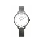 Olivia Burton moteri&scaron;kas laikrodis OB16BDW06 38 mm &ndash; baltas ciferblatas su gėlių motyvu, pilka odinė apyrankė