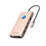 ORICO XCR 12-in-1 USB-C Dockavimo Stotelė su RGB, 2x USB-A 3.1, 1x USB-A 2.0, 1x USB-C PD 100W, 1x USB-C 3.1, 2x HDMI 2.0 4K 60Hz, 1x VGA 1080p, microSD/SD 3.0, RJ45 Gigabit Ethernet, 3.5mm Audio CTIA &ndash; Rožinis Auksas