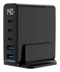 Gembird TA-UC-2A3C-PD140-01-BK GaN 5 prievadų USB-C ir USB-A greitasis įkroviklis, 140 W, juodas