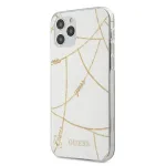 GUESS Gold Chain Collection kietas dėklas, skirtas Apple iPhone 12 Pro Max - baltas