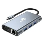 HUB 8v1 adapteris USB-C HDMI x2 USB VGA RJ45 PD