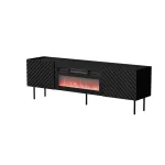 Spintelė televizoriui Cama Meble LUCCA 180x40x59 cm, juodas vir&scaron;us ir rėmas, medžio drožlių plok&scaron;tė, su juodu elektriniu židiniu