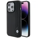 BMW BMHCP15X22RBDK Hardcase Leather Blue Dots dėklas, skirtas iPhone 15 Pro Max 6,7 colio, juodas
