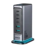 Joyroom JR-TCM02 GaN 65W kelių prievadų įkroviklis 4x USB-C 2x USB-A EU ki&scaron;tukas tamsiai pilkas