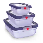 EMSA ONECLICK maisto laikymo indų rinkinys, 3 dalių, 0,5L/1,2L/2,3L, violetinis, hermeti&scaron;kas ir nepralaidus, tinka mikrobangų krosnelei/&scaron;aldikliui/indų plovyklei 3110601766
