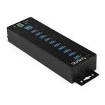 StarTech.com 10 prievadų USB 3.0 centras su maitinimo adapteriu - Metalinis pramoninis USB-A centras su ESD ir 350W apsauga nuo vir&scaron;įtampių - tvirtinamas ant DIN bėgio/sienos/stalo - didelės spartos USB 3.2 Gen 1 (5Gbps) centras