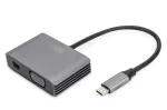 DIGITUS USB-C į mini DP + VGA adapteris, 20 cm, 4K/30Hz, sidabrinis, aliuminio korpusas