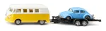 Automobilių modelių rinkinys Siku VW T1 su priekaba ir VW Beetle, surinktas 1:50, dydis 42&times;200&times;51 mm