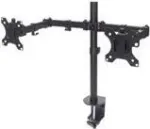 Manhattan Dvigubas Stalo Laikiklis Monitoriams ir TV (Pilnas Judesys), Ekranams nuo 10 inch iki 27 inch, Gnybtinis Tvirtinimas, VESA 75x75 ir 100x100mm, Maks. 8kg (kiekvienam), Juodas
