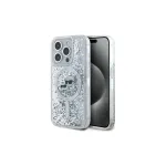 Karl Lagerfeld KLHMP15LLGKCSGH iPhone 15 Pro 6.1&Prime; kietas dėklas permatomas skystas blizgesys Karl & Choupette galva MagSafe