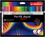 STABILO Pen 68 brush ARTY Edition &scaron;epetėlių ra&scaron;iklių rinkinys &ndash; 30 įvairių spalvų kartoninėje dėžutėje