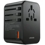 USAMS Universal Travel Charger 65W 1xUSB-A + 2xUSB-C T62 su keičiamais ki&scaron;tukais US/AU/EU/UK juoda CC199TC01 (US-CC199)