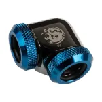 Adapteris 90&deg; BitsPower 12 mm AD Hardtube iki 12 mm AD Hardtube, blizgus juodas/mėlynas