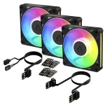 Arctic BioniX P12 A-RGB 120mm PWM ventiliatoriaus rinkinys (3 vnt.) &ndash; Adresuojamas RGB, 450-3000 RPM, 129 m&sup3;/h, juodos spalvos | Kur.lt