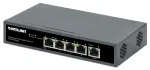 Intellinet 5 prievadų gigabitas jungiklis su PoE perdavimu, vienas IEEE 802.3bt (PoE++ / 4PPoE) PD PoE prievadas su 95 W galios įvadu, keturi PSE PoE prievadai, PoE galios biudžetas iki 65 W, IEEE 802.3at/af suderinama i&scaron;vestis, darbalaukio, montavim ...