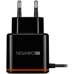 Canyon sieninis įkroviklis su USB Type-C kabeliu, 2.1A, juodas