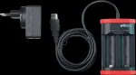WIHA 41915 USB įkroviklis Li-Ion baterijoms, 2 lizdų, 5V DC įėjimas, 3.6V DC i&scaron;ėjimas, 1A vienam lizdui, LED indikatorius, juodas/raudonas