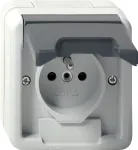 GIRA 448530 Schuko lizdas su atlenkiamu dangteliu, baltas blizgus