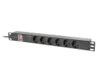 Rack PDU 19 colių LANBERG PDU-06F-0200-IEC-BK 1U 10A 6&times; Schuko 2 m