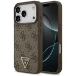 Guess Leather 4G Triangle Strass MagSafe dėklas iPhone 18 Pro / 17 Pro, rudas