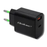 Maitinimo adapteris Qoltec 51713, 18 W, USB Type-C, juodas