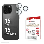 Displex Premium kameros lę&scaron;io stiklas, iPhone 15 Pro/15 Pro Max, 10H, vienas žiedas, DLC, permatomas, Quick Mount