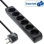 InLine 6-jų lizdų ki&scaron;tukinis lizdas su įžeminimu CEE 7/3, juodas, 1,5 m