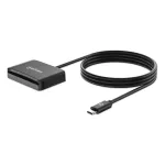 Manhattan USB-C kontaktinių kortelių skaitytuvas su microSD lizdu, USB Type-C vyri&scaron;kas prie kontaktinio skaitytuvo sąsajos ir microSDXC, palaiko Windows, macOS ir Linux, skaito SIM korteles su adapteriu, kabelis 1m, juodas, trejų metų garantija