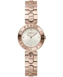 FURLA Arco Mini moteri&scaron;kas kvarcinis laikrodis WW00004008L3, 30 mm, sidabrinis korpusas, baltas ciferblatas, juodas odinis dirželis