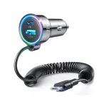 Joyroom automobilinis kroviklis 3-in-1, C+U su Type-C spiraliniu kabeliu 1,6 m, 72 W, juodas (JR-CL07)