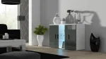 Komoda Cama Meble SOHO S7, 120 cm, balta/pilka blizgi, 3 durys, 4 lentynos
