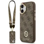 GUESS 4G Strass Logotipas ir Didelis Dirželis su Metaliniais Mygtukais MagSafe Dėklas, skirtas iPhone 17 - Ruda