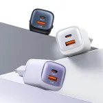 USAMS CC254 30W GaN USB-C/USB-A greito įkrovimo sieninis adapteris HC serija, juodas