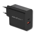 Qoltec 51716 sieninis įkroviklis 63 W, USB-C PD + USB QC 3.0, 5-20 V 1,5-3 A, juodas