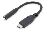 DIGITUS USB Type-C garso adapterio laidas, Type-C - 3,5 mm M/F, 20 cm, garso įvestis/i&scaron;vestis, 3.1 versija, CE, juoda