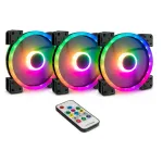 INTER-TECH Argus RGB-Fan Set RS-14 140 mm RGB ventiliatorių komplektas korpusui, 3 vnt., su valdikliu, juodas