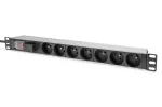 DIGITUS&reg; 19 inch 1U PDO su apsauga nuo vir&scaron;įtampių, 7x CEE 7/5 lizdai, 2 m kabelis