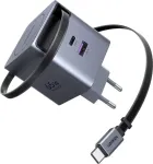 UGREEN X615 65W GaN greitasis įkroviklis su 1x USB-C, 1x USB-A ir i&scaron;traukiamu laidu (modelis 65825)