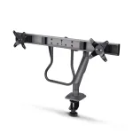 StarTech.com Dvigubo monitoriaus stalinis laikiklis su skersiniu, iki 27 colių ekranams, VESA 75x75/100x100, 15 kg, C formos spaustuvas, pilnai artikuliuojamas, mechaninė spyruoklė, TAA