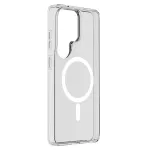 Cellularline Clear Mag - Galaxy S26 Ultra itin tvirtas permatomas dėklas su guminiu kra&scaron;tu, suderinamas su Qi2 ekosistema ir magnetiniais priedais, apdorotas nuo pageltimo