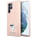 Karl Lagerfeld KLHCS23LSMHCNPP S23 Ultra S918 Pink Silicone Choupette Metal Pin Case