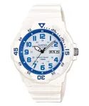 Casio MRW-200HC-7B2 unisex analoginis kvarcinis laikrodis su baltu dervos dirželiu, baltu ciferblatu, 44,6 mm korpusu