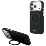 Guess GUE005670 dėklas telefonui iPhone 18 Pro Max / 17 Pro Max, Ring Stand 360 Grained Classic Logo, MagSafe, juodas