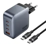 Vention TZ-FETH0-EU GaN kroviklis 100 W, 3x USB-C + 1x USB-A, su USB-C&ndash;USB-C laidu 1 m